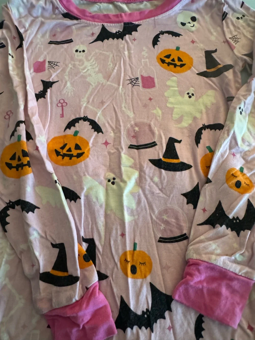 Kids Pink Halloween Pumpkin & Bat Pajama Set